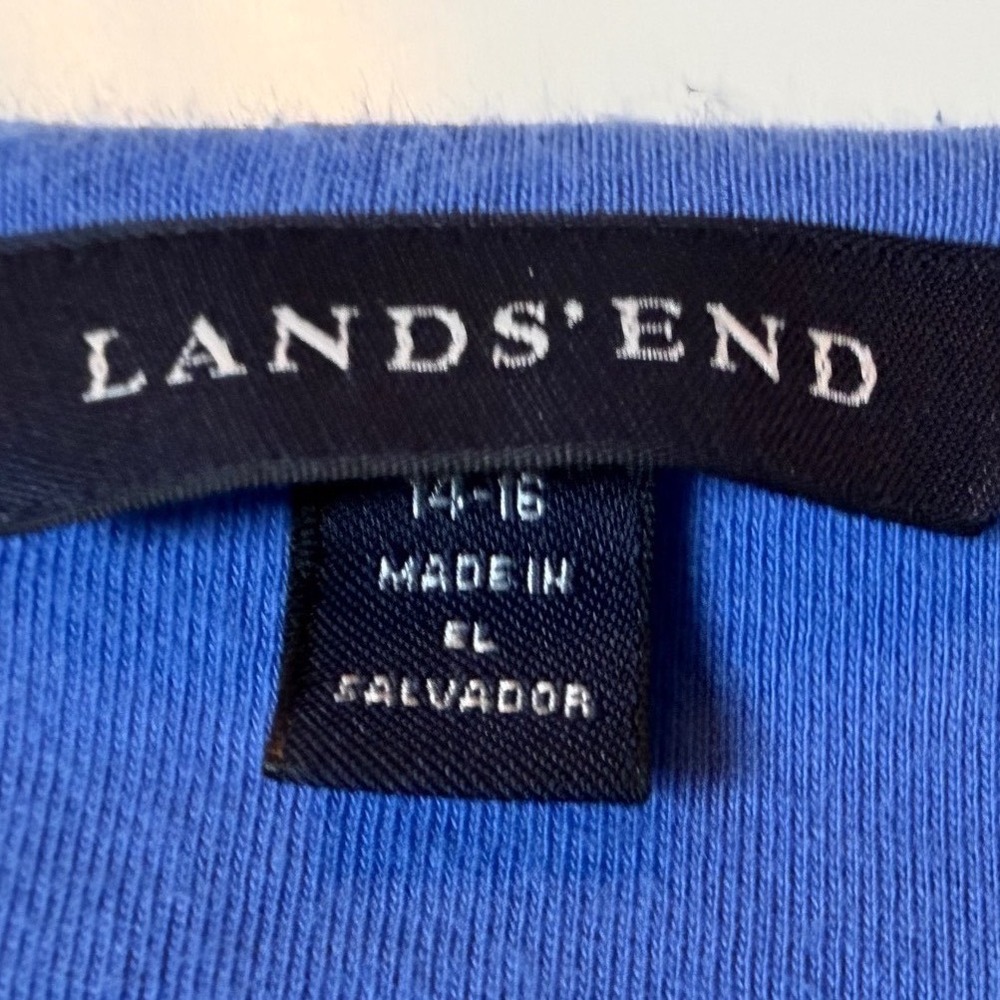 Lands End Blue 3/4‎ Sleeve Scoop Neck Knit Top Petite Large L/P 14-16 - Picture 2 of 6
